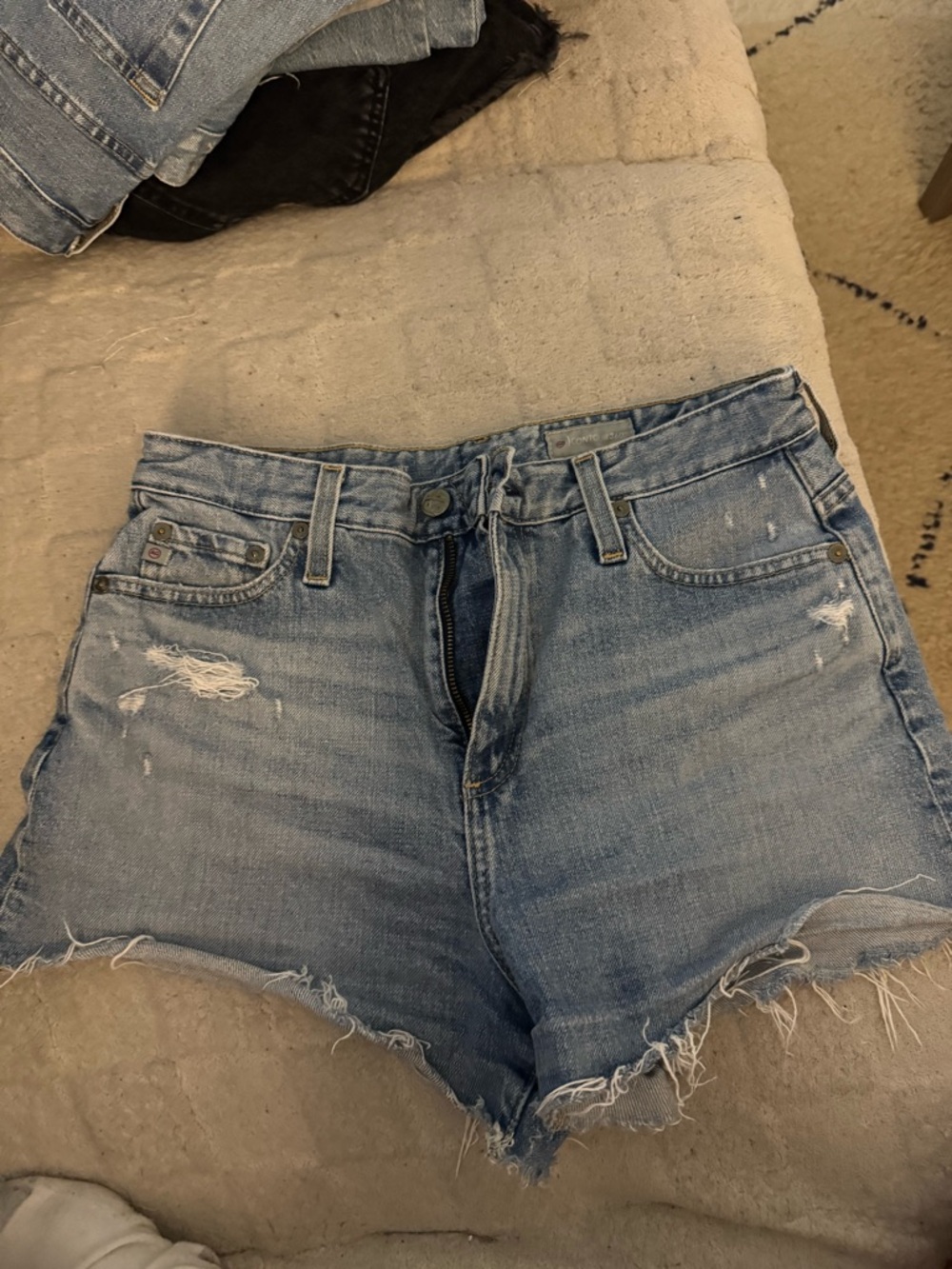 Ag Adriano Goldschmied Light Blue Distressed Denim Cutoff Shorts